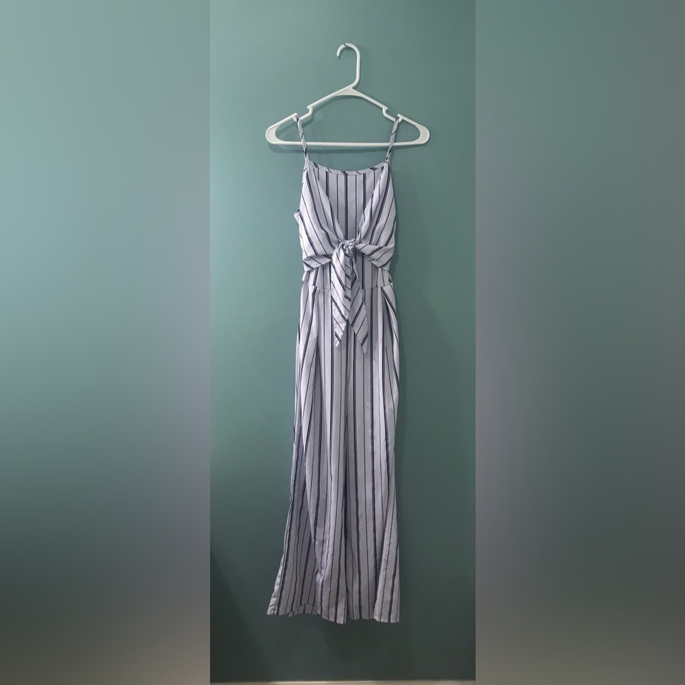 J for Justify White and Navy Striped Tie-Front Jumpsuit